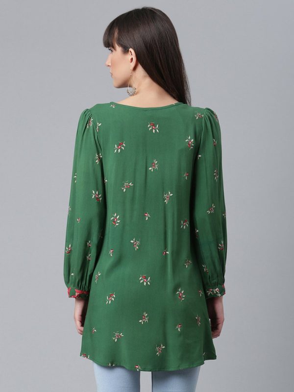 Ahalyaa Green & Pink Printed Tunic Online Hot Sale