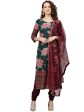 Ahalyaa Green & Burgundy Printed Kurta with Churidar & Dupatta Cheap