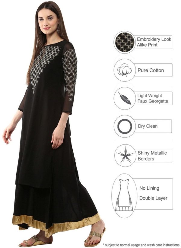 Ahalyaa Black Floor Length Double Layered Anarkali Online Hot Sale