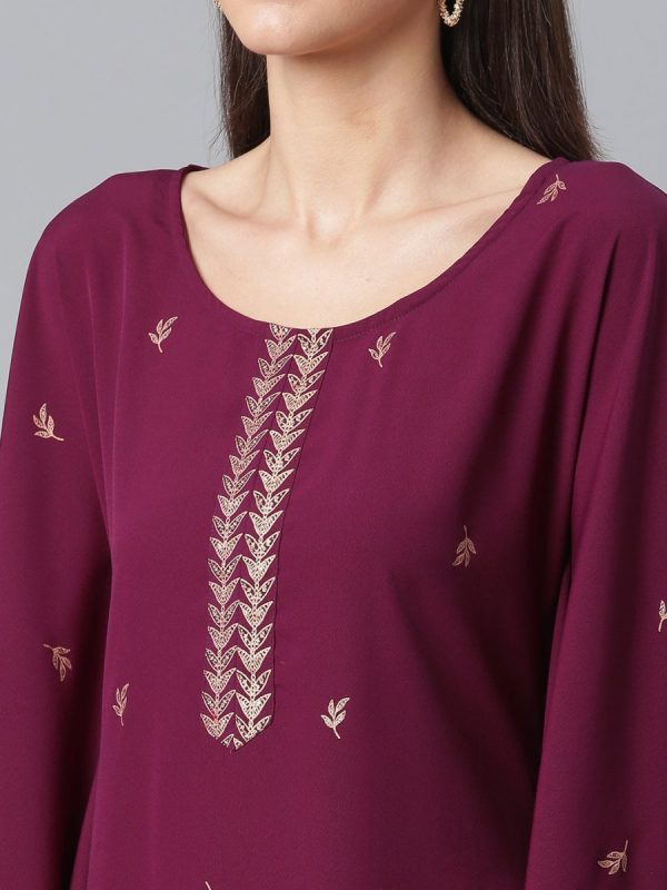 Ahalyaa Burgundy & Golden Printed Kurta with Palazzo Online Hot Sale