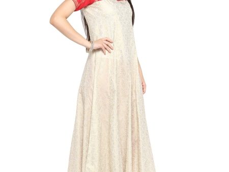 Ahalyaa Red & Off White Metallic Print Beautiful Anarkali Kurta Online Hot Sale