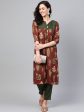 Ahalyaa Brown & Olive Green Printed Kurta with Palazzo Hot on Sale