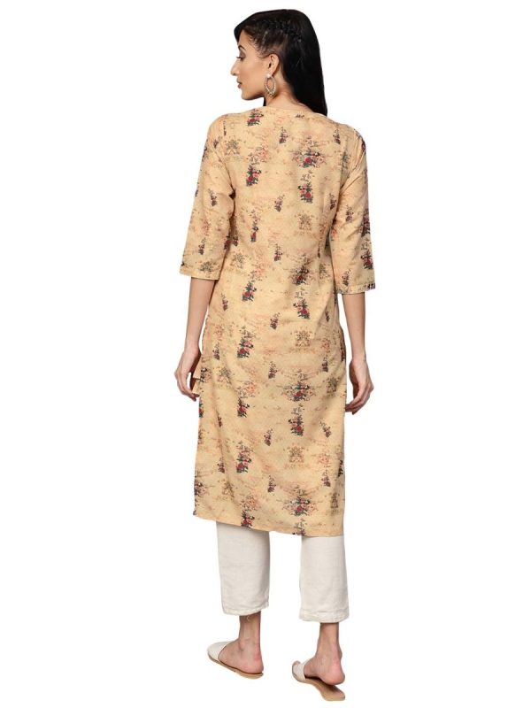 Ahalyaa Beige Dusty Print Straight Kurta For Women For Discount