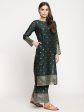 Ahalyaa Dark Green Gold Print Kurta Palazzo Set With Dupatta Cheap