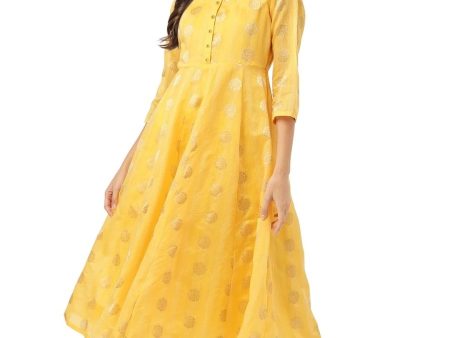 Ahalyaa Women Yellow Chanderi Jacquard Woven Dress Supply