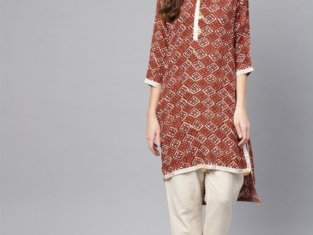 Ahalyaa Brown Printed Straight kurta For Sale