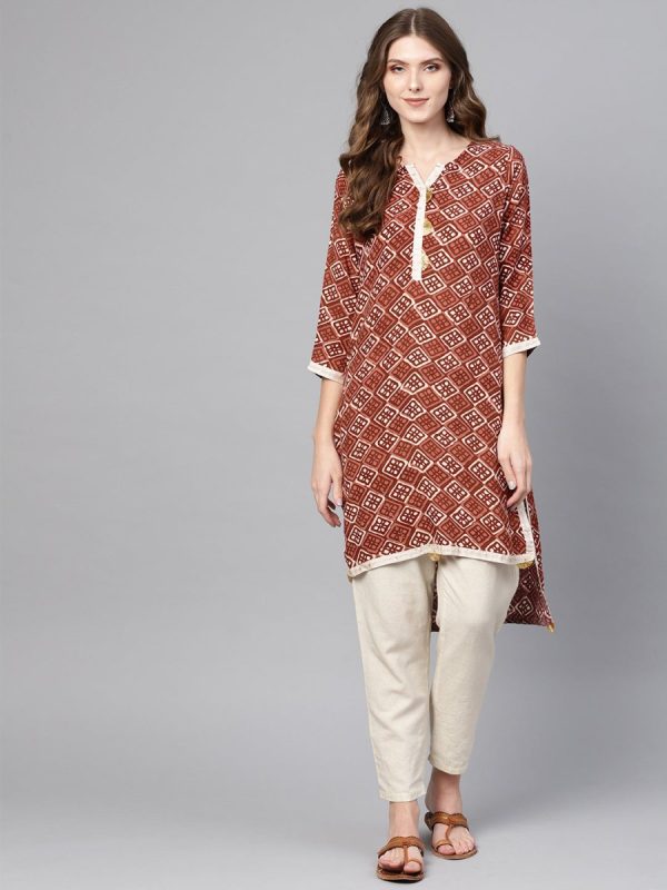 Ahalyaa Brown Printed Straight kurta For Sale