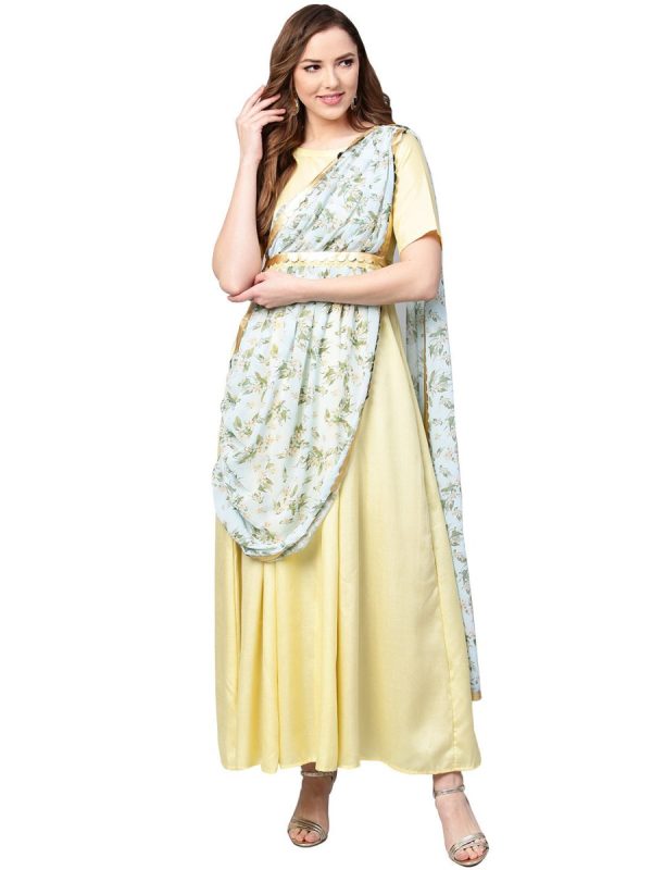 Ahalyaa Draped Dupatta A line Dress Online Hot Sale