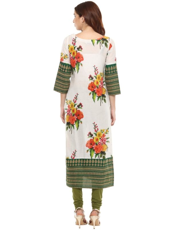 Ahalyaa Floral Cotton Blend Straight Off white Kurta Online Hot Sale