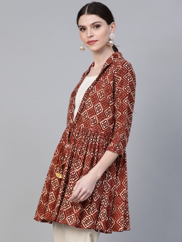 Ahalyaa Brown & Cream-Coloured Printed A-Line Tunic For Discount