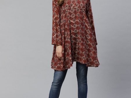 Ahalyaa Maroon & Beige Ethnic Printed Asymmetric Tunic Cheap