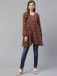 Ahalyaa Maroon & Beige Ethnic Printed Asymmetric Tunic Cheap