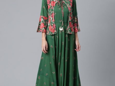 Ahalyaa Viscose Rayon Green Floral Printed Beautiful Kurta Fashion