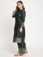 Ahalyaa Dark Green Gold Print Kurta Palazzo Set With Dupatta Cheap