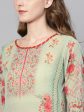 Ahalyaa Green & Coral Pink Floral Print Straight Kurta Hot on Sale