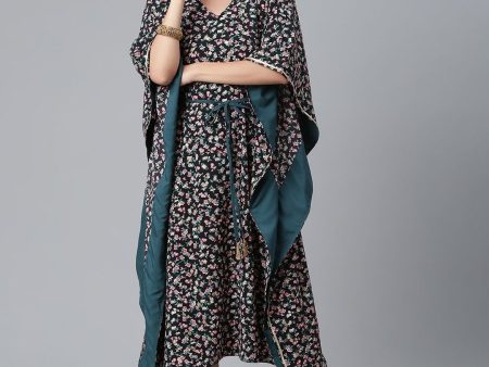 Ahalyaa Crepe Black Digital & Foil Floral Printed Kaftan Online Sale