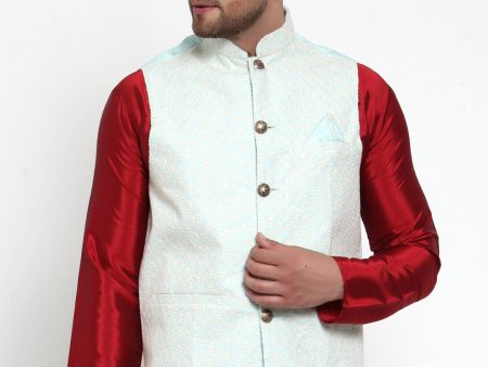 Jompers Men Blue Embroidered Nehru Jacket Online