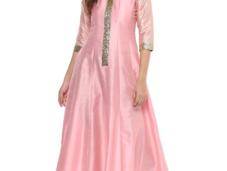 Ahalyaa Women s Pink Poly Silk Kurta Cheap