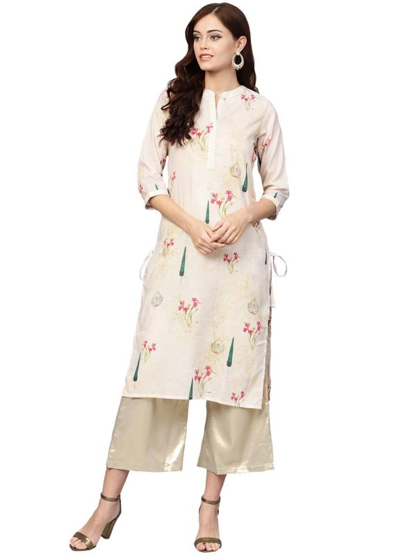 Ahalyaa Beige Printed Straight Kurta For Women Sale