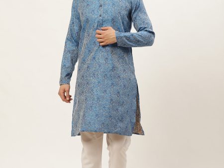 Jompers Men s Blue Printed Jacquard Kurta Payjama Sets Supply