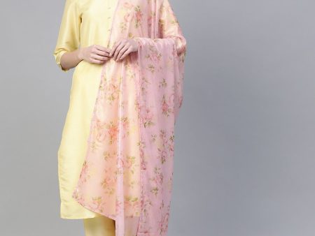 Ahalyaa Yellow & Pink Solid Kurta with Trousers & Floral Dupatta Online Hot Sale