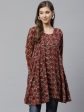 Ahalyaa Maroon & Beige Ethnic Printed Asymmetric Tunic Cheap